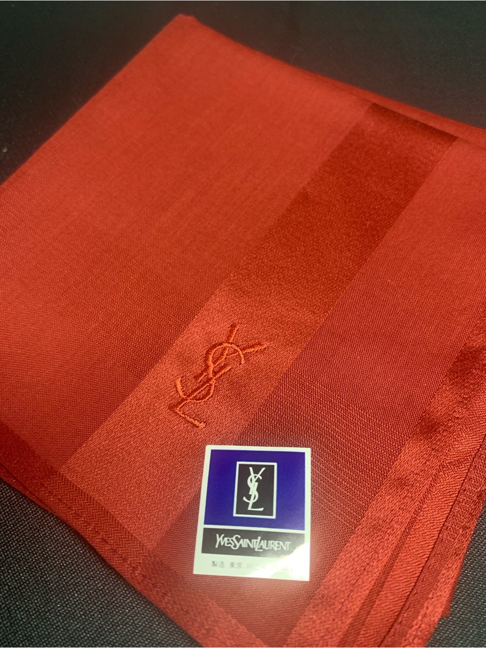 Yves Saint Laurent Red Handkerchief with Embroidered Logo
